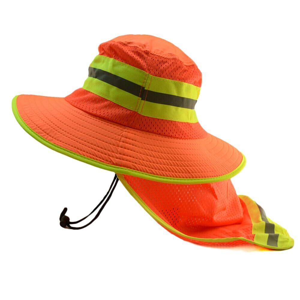 1394 High Visibility Reflective Work Safety Bucket Hat Cap Mesh Neck Flap